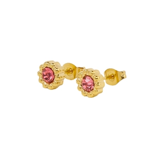 18k gold plated sun flower stud earrings with pink zircon stone for women
