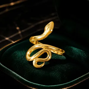 Stainless Steel Snake Heart Sunflower Star Gemstone Open Rings For Women 18K Gold Plated Vintage Minimalist Fashion Jewelry