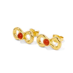Vintage 316L Stainless Steel Bow Knot Infinity Stud Earrings With Artificial Gemstone Zircon Elegant Women Party Jewelry