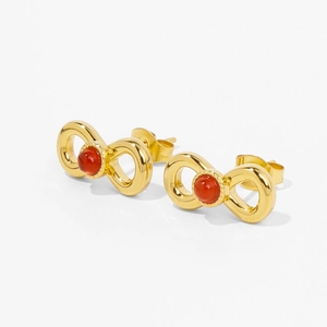 18k gold plated stainless steel bow earrings with red ruby stone inlays for women