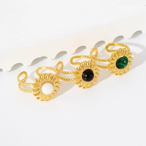Three-piece gold plated stainless steel open rings set with turquoise and white stones