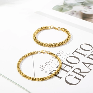 Golden titanium steel dragon bone chain bracelet with wheat weave and lobster clasp