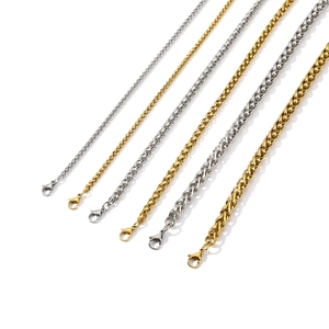 Titanium steel wheat chain bracelet in gold and silver with various thicknesses and lobster clasp