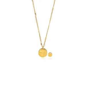 Collana Pendente in Acciaio Inossidabile 316L Placcato Oro Motivo Fu Doppia Felicità Zirconi Gioielli Donna Regalo Quotidiano