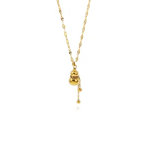 18K Vergoldet 316L Edelstahl Flaschenkürbis Anhänger Halskette Mit Quasten Metallperlen Glück Segenszeichen Schmuck Für Damen
