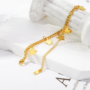 Minimalist 18K gold stainless steel star pendant bracelet with adjustable lobster clasp chain