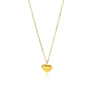 Stainless Steel Heart Pendant Necklace 18K Gold Plated Engraved Love Lettering Gift For Women Fashion Jewelry Accessories