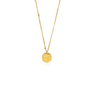 Collana minimalista in acciaio inossidabile dorato con ciondolo Fu rotondo e design a sbalzo