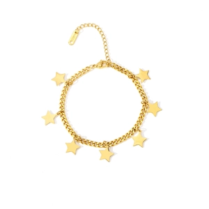Elegant gold stainless steel star charm anklet with adjustable curb chain and lobster clasp