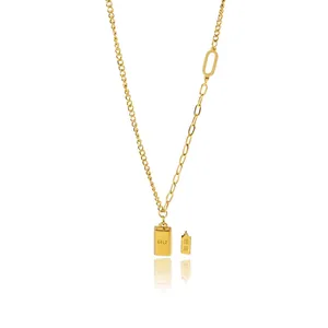 Beidseitig Tragbare Goldbarren Anhänger Halskette 316L Edelstahl 18K Vergoldet Asymmetrische Kette Minimalistischer Schmuck