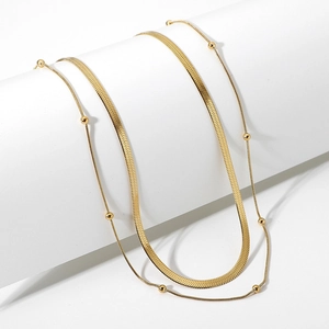 Layered 18K gold plated stainless steel snake and satellite chain necklace for women
