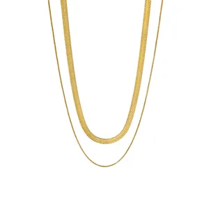 Collana a Catena in Acciaio Inossidabile 316L Placcato Oro 18K per Uomo Donna Maglia Cubana Corda Ossa di Serpente Gioielli