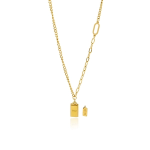 Minimalistische Goldbarren-Halskette mit Gravur und Stahlkette im modernen Design