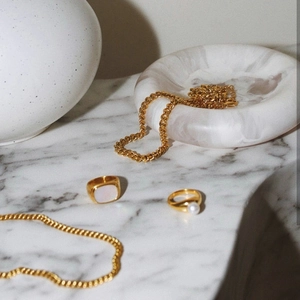 Set gioielli in acciaio inossidabile 18K con catena cubana e anelli con perle
