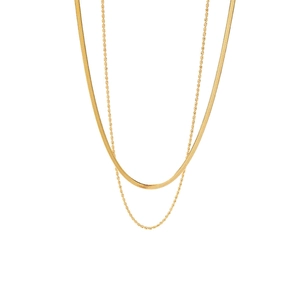 Collier double rang plaqué or 18 carats avec maille serpent plate et chaîne torsadée chic