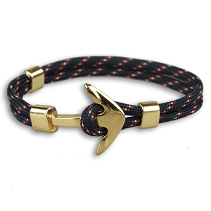 Bracelet ancre tressé de style marine avec corde tricolore et boucle en métal doré