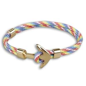 Bracelet tressé arc-en-ciel pour homme avec breloque ancre dorée de style nautique