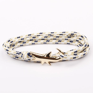 Bracciale corda nautica fatto a mano con chiusura ancora a squalo dorata per uomo e donna
