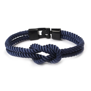 Bracelet en nylon tressé bleu marine avec boucle noire mate pour hommes et femmes