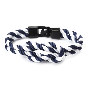Bracelet nautique tressé bleu marine et blanc avec boucle noire pour hommes et femmes