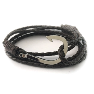 Unisex Retro Nautical Anchor Fish Hook Multi-layer Braided Leather Bracelet Alloy Clasp Wrap Wristband Jewelry Gift