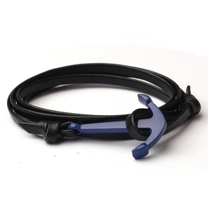Bracciale Nautico con Ancora in Pelle PU Multistrato per Uomo Donna Stile Marino Vintage Corda Polsino in Lega Gioielli Regalo