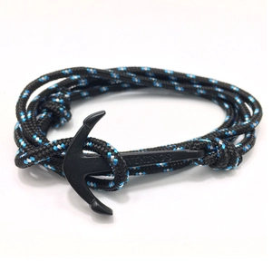 Braided nautical anchor bracelet with black Viking motif clasp for outdoor style