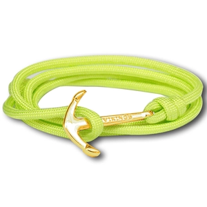 Détail du fermoir ancre dorée gravé Vikings sur cordon tressé vert fluo dynamique