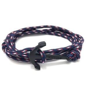 Red white and blue braided nautical anchor bracelet with black Vikings metal clasp