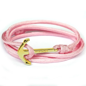 Bracelet nautique rose à plusieurs rangs avec fermoir ancre doré poli et gravure Vikings