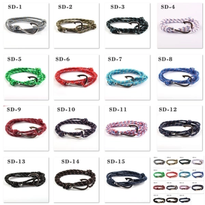 Paracord viking anchor bracelets in 15 color patterns with fish hook metal clasps