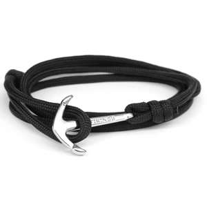 Bracelet ancre en paracorde noire fait main avec fermoir argenté et gravure Vikings