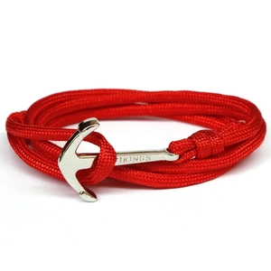 Bracelet multi-tours en paracorde nautique rouge avec fermoir ancre argenté gravé Vikings