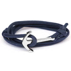 Bracelet nautique en paracorde bleue avec fermoir ancre argenté et gravure Vikings