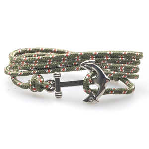 Bracelet ancre fait main avec corde tressée vert olive et fermoir en métal argenté