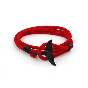 Bracciale nautico intrecciato rosso con chiusura a coda di balena nero opaco per coppie