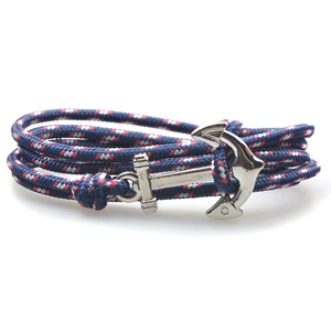 Bracelet ancre nautique artisanal avec corde tressée rouge, blanche et bleue pour hommes et femmes