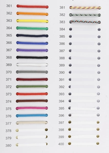 Detailed color chart of 3mm paracord samples showing vibrant weaves and braided textures