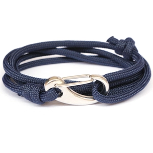 Unisex Outdoor Woven Paracord Bracelet With Alloy Nautical Anchor Fish Hook Clasp Multi Layer Adjustable Hand Jewelry