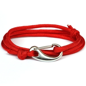 Minimalist red woven nautical bracelet with silver stainless steel anchor lobster clasp