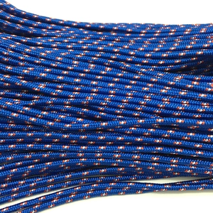 Detail of 3mm dark blue paracord with orange and white weaving for bracelets