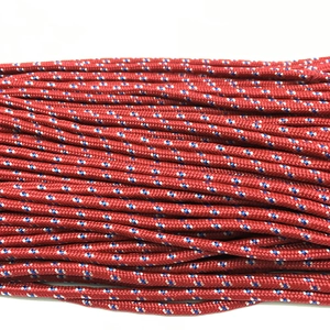 Close-up of 3mm red paracord featuring blue and white woven patterns for anchor bracelets