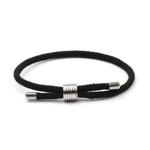 Bracelet tressé noir ajustable avec boucle coulissante en acier inoxydable pour tous