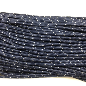 Deep blue reflective 3mm paracord with white safety patterns for outdoor use and crafting