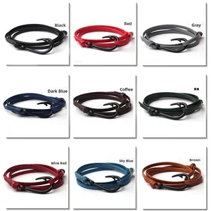 Vue détaillée en grille montrant neuf couleurs de bracelets nautiques en cuir à crochet