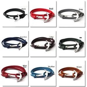 Collage of multi-layered Viking anchor bracelets in nine vibrant leather cord colors
