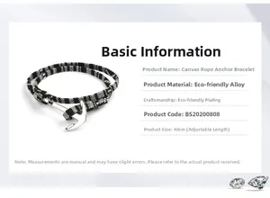 Détail du bracelet ancre avec cordon rayé noir et blanc et fermoir en alliage argenté