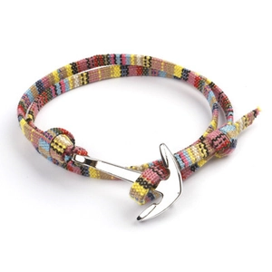 Bracelet bohème en corde tressée multicolore avec pendentif ancre argenté pour hommes et femmes