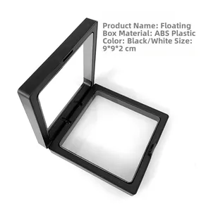 Detailed view of an 9x9x2cm black ABS floating display box for couple bracelets