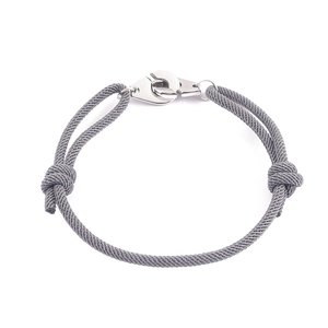Adjustable gray braided rope bracelet with stainless steel handcuff clasp closure